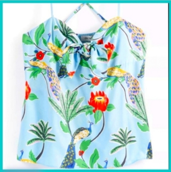 ON 34th Tops - Blue Camisole Top Macy's On 34 Blue Tropical Print, Small Spaghetti Straps